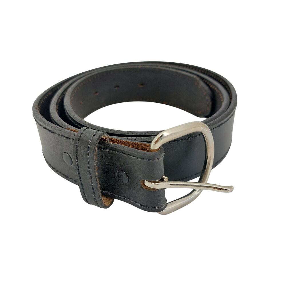 Men's Black Genuine Leather Belt Size 42 Single Prong Buckle